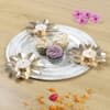 White And Gold Platter With Tealight Holder In Gold Colour