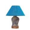 Devansh Conical Turquoise Jute Shade Lamp With Wood & Mosaic Glass Base For Decoration/Office/Home/Gifting/Study For Decoration/Office/Home/Gifting/Study -(10X10X14.5) Inches -A