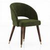 Atlas Solid Wood 6 Seater Compact Dining Table In Danish Walnut Finish with 6 Celia Dining Chair in Deep Olive Velvet Fabric