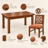 Globally Indian Bandhana Solid Sheesham Wood 4 Seater Dining Table Set 4 Chairs Terracotta Orange