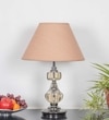 Bompton Nickel Finish Metal And Smoke Crystal Table Lamp With Beige Cotton Shade