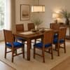 Globally Indian Aurelie Solid Sheesham Wood 6 Seater Dining Table Set 6 Chairs Navy Blue