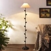 Evander White Natural Fiber Floor Lamp with Black Iron Base