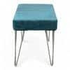 Belmont Sheesham Wood Accent 3 Seater Bench With Metal Legs In Turquoise Sea Velvet