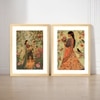 Mughal Women Flower Garden Set of 2 Framed Posters Wall Art 45x60 cm