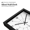 Spaces Unhooked Square Wooden Wall Clock, Black Frame, White Dial with Minimal Numeric Markers