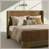 Heritage Cane Upholstered King Size Bed in Linen With Oak wood Frame