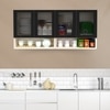 Aluminium Black Profile 4 Fluted Glass Handless Shutter With Space Organizer In Highland Pine Finish