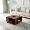 Milan Sheesham Wood Accent Square Coffee Table In Natural Teak Finish