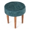 Nayla Solid Wood Stool in Textured Cyan Blue Jackard fabric