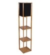 Teak Polish Square Stool Floor Lamp with Black Shade