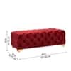 Doe Buck Velvet Tufted Bench in Red Colour with Gold Base