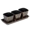 Metal Table Planters With Tray Set Of 4 In Black And Gold Colour