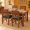 Globally Indian Bandhana Solid Sheesham Wood 4 Seater Dining Table Set 4 Chairs Teal Green