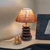 Devansh Beige Jute Table Lamp With Wood  Pebble Lamp  (10X10X15) Inches