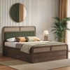 Hanoi Solid Wood Cane Queen Size Hydraulic Storage Bed In Danish Walnut Finish with Deep Olive Colour