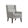 Joan Printed Canvas Geometry Fabric Wing Chair in White Colour