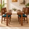 Globally Indian Ratna Solid Sheesham Wood 4 Seater Dining Table Set 4 Chairs Teal Green