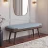 Nuvo Solid Wood Upholstered Bench In Danish Walnut Finish and Indigo Crest Colour
