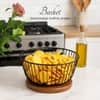 Cache Wire Basket With Wooden Base Black