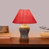 Devansh Conical Pink Jute Shade Lamp With Wood & Mosaic Glass Base For Decoration/Office/Home/Gifting/Study For Decoration/Office/Home/Gifting/Study -(10X10X14.5) Inches -A