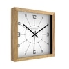 Spaces Unhooked Square Wooden Wall Clock, Natural Wood Frame, White Dial and Minimal Numeric Markers
