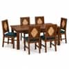 Globally Indian Laurent Solid Sheesham Wood 6 Seater Dining Table Set 6 Chairs Teal Blue