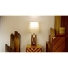 Symmetric Brown Wooden Table Lamp with Black Fabric Lampshade