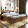 Nikos Sheesham Wood Queen Size Bed With Drawer Storage In Teak Finish