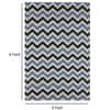 Imperial Knots Ivory Blue Black Chevron Hand Woven Dhurrie 4x6 Feet