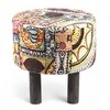 Morgan Solid Wood Pouf Stool in Multicolour Patch Kantha Fabric
