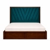 Vedanch Solid Wood Queen Size Upholstered Bed With Box Storage (Provincial Teak Finish, Teal Colour)
