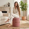 Doe Buck Gracy Velvet Round Ottoman in Pink Colour with Gold Band