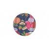 Roswell Sheesham Wood Mid Century Round Set of 2 Stools in Fruit Print Blue Kantha Upholstery