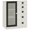 Rivera Crockery Unit-cum-Chest of Drawers with 5 Drawers and Toughened Glass Ivory - Carbon Black
