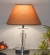Viso Chrome Finish Metal And Clear Crystal Glass Table Lamp With Beige Cotton Shade