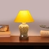 Devansh Conical Yellow Cotton Shade Lamp With Wood & Mosaic Glass Base For Decoration/Office/Home/Gifting/Study For Decoration/Office/Home/Gifting/Study -(10X10X14.5) Inches -A