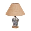Devansh Conical Beige Jute Shade Lamp With Wood & Mosaic Glass Base For Decoration/Office/Home/Gifting/Study For Decoration/Office/Home/Gifting/Study -(10X10X14.5) Inches -A