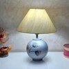 Amaro Handmade & handpainted Silver colour Wooden matka lamp with Cotton Beige shade