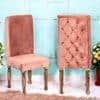 Rosslyn wood Accent Set of 2 Dining Chairs in Coral Pink Velvet Upholstery with TEAK FINISH