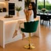 Doe Buck Luxury Green Velvet Adjustable Bar Stool Chair with Gold Hydraulic Base