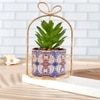 Artificial Plant With Ceramic Planter In A Golden Basket