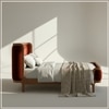 Valerio Duo-Panel Luxe Queen Size Bed in Velvet Rust colour with Oak wood Frame
