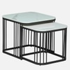Furnamet Square Metal Nesting Coffee Table Set Black Finish White Porcelain Top Set Of 2