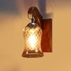 Devansh Solid Wood Electric Wall Light in Brown Colour with Lavender Shade Count of 1 Light