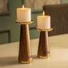 Wooden candle holders with iron -brass plating rings
