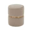 Doe Buck Gracy Velvet Round Ottoman in Beige Colour with Gold Band