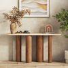 Enzo Travertine Marble and Solid Wood Console Table in Amber Walnut finish