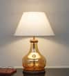 AYANA Brown Wood and Amber Glass Table Lamp with White Cotton Shade