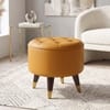 Rene Tuffed Pouffee In Mango Walnut Finish with Mustard Leatherette Colour